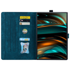 Luxe Bescherm-Etui Hoes Map voor Samsung Galaxy Tab A9 Plus - 11 -    Bloemen en Kat - Blauw