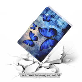 Luxe Bescherm-Etui Hoes Map voor Samsung Galaxy Tab A9 Plus - 11 -    "Vlinders" Blauw