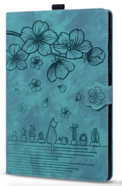 Luxe Bescherm-Etui Hoes Map voor Apple iPad 10 - 11 -  A16 - 10.9 -    Bloemen en Kat -  Groen