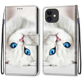 BookCover Hoes Etui voor iPhone 13 - 14    Witte Kat