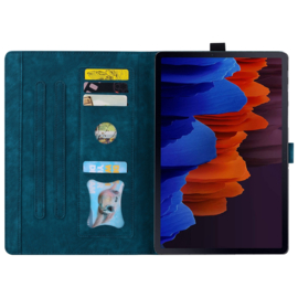 Luxe Bescherm-Etui Hoes Map voor Samsung Galaxy Tab S9 FE - S10 FE - 10.9 -    Bloemen en Kat -  Blauw