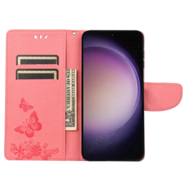PU BookCover Hoes Etui voor Samsung Galaxy S23    Roze Vlinders