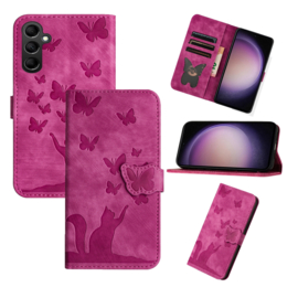 BookCover Etui Hoes voor Samsung Galaxy S24 Plus  - S25 Plus   Roze - Vlinders en Kat - Reliëf