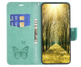PU BookCover Hoes Etui voor Samsung Galaxy S24    Groen  Vlinders