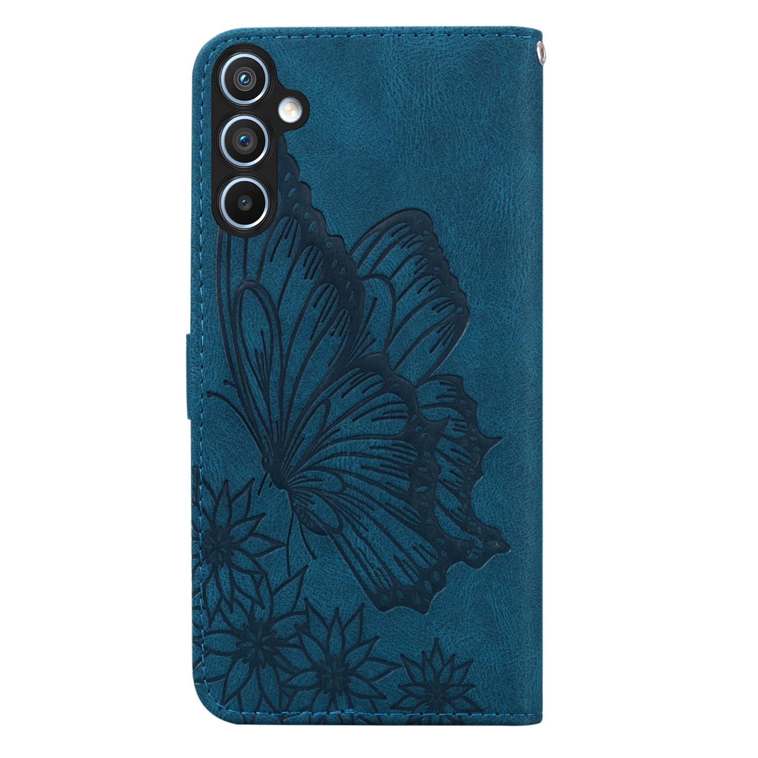 BoekCover Etui Hoes voor Samsung Galaxy A36 - A56  -  Blauw  -  Vlinder  - Reliëf