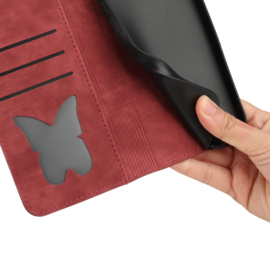 BookCover Etui Hoes voor Samsung Galaxy A15  -  Rood  - Vlinders en Kat - Reliëf