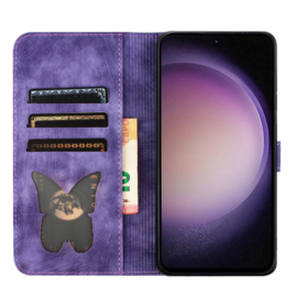 BookCover Etui Hoes voor Samsung Galaxy S24 Plus  - S25 Plus   Paars - Vlinders en Kat - Reliëf