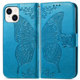 BookCover Hoes Etui voor iPhone 15      Vlinder    -   Blauw