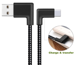 Hoek - USB-C  Oplader en Data USB Kabel voor Samsung Galaxy  100cm.