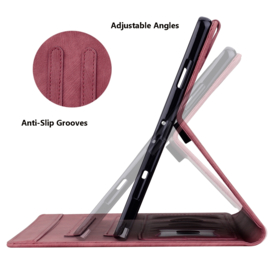 Luxe Bescherm-Etui Hoes Map voor Samsung Galaxy Tab S9 FE  -  S10 FE - 10.9 -    Bloemen en Kat -  Rood