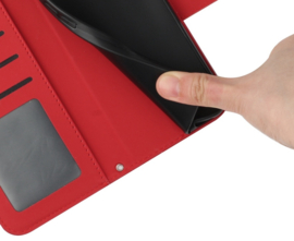 Hoes - Etui - Tas voor Samsung Galaxy S24 FE   Met Schouder - Draagkoord -  Rood -  Zonnebloem Reliëf