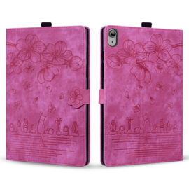 Luxe Bescherm-Etui Hoes Map voor Apple iPad 10 - 11 - 10.9 -     Bloemen en Kat -  Roze