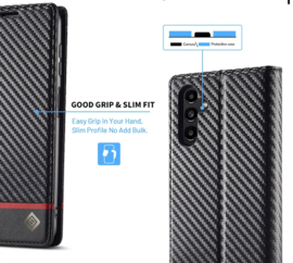 Luxe BoekCover Hoes Etui voor Samsung Galaxy A16  - A26   Zwart   -  Rood  -  Carbon  *V2