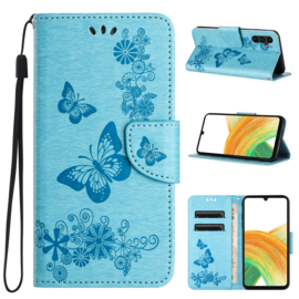 PU BookCover Hoes Etui voor Samsung Galaxy A55    Blauw -  Vlinders