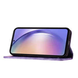 BookCover Etui Hoes voor Samsung Galaxy A35  -  Paars - Vlinders en Kat - Rellief