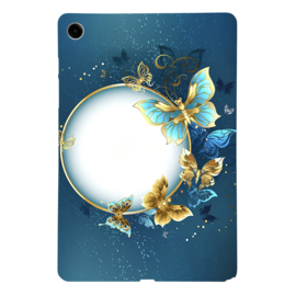 TPU Flex Bescherm- Hoes Cover Skin voor Galaxy Tab A9 PLUS 11  -  Vlinders Blauw-Goud