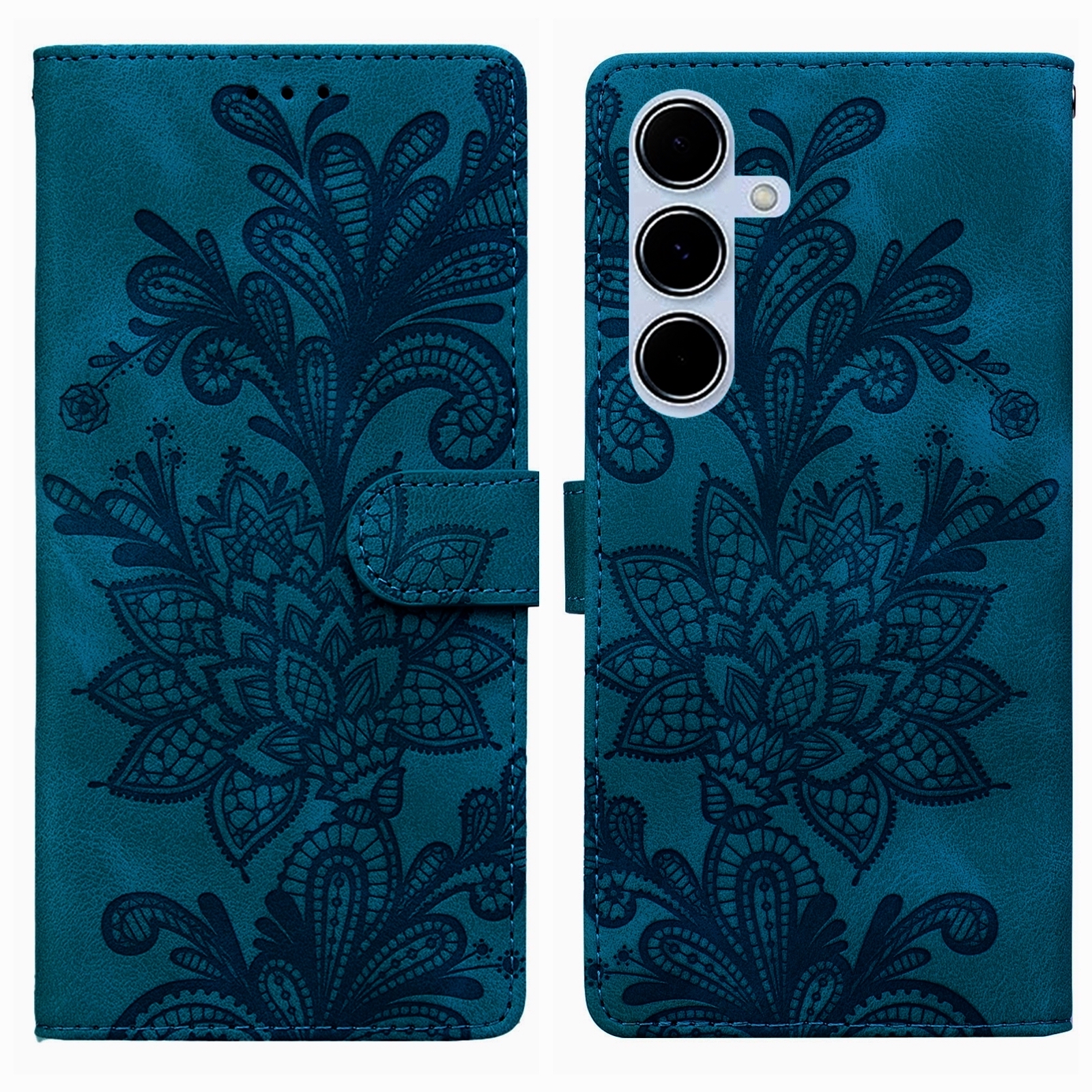 BookCover Hoes Etui Mapje voor Samsung Galaxy A56 - A36  -  Groen-Blauw   -  Bloem Reliëf