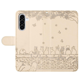 BookCover Hoes Etui voor Samsung Galaxy A57  -  Beige  - Katten op Muurtje - Reliëf