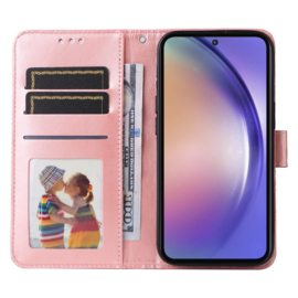 BookCover Hoes Etui voor Samsung Galaxy A55  -  Roze  - Bloem-Motief in Reliëf