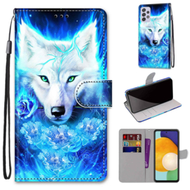 BookCover Hoes Etui voor Samsung Galaxy A33    Wolf.  Blauw - Wit
