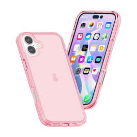 Transparant Hard-Cover Bescherm-Hoes + Screenprotector voor iPhone 16 - Roze