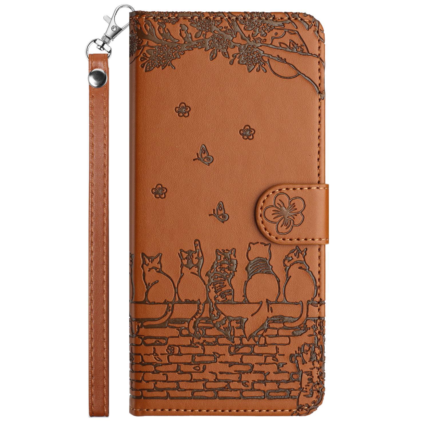 BookCover Hoes Etui voor Samsung Galaxy A56 - A36  -  Bruin  - Katten op Muurtje - Reliëf