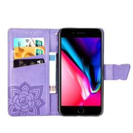 Boek-Cover Hoes Etui voor iPhone SE  - iPhone 7 - 8 -   Paars   -   Vlinder Relief
