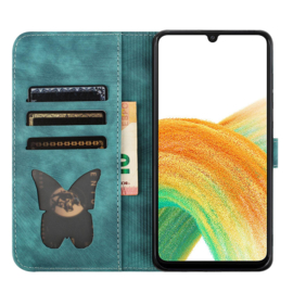 BookCover Hoes Etui voor Samsung Galaxy A56 - A36  -  Vlinders en Kat  - Groen  - Reliëf