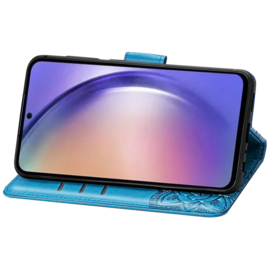 PU BookCover Hoes Etui voor Samsung Galaxy A55 - 5G    Vlinders   Turquoise