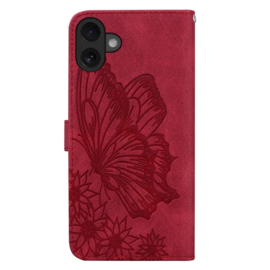 BoekCover Etui Hoes voor Apple iPhone 17  -  Rood -  Vlinder  - Reliëf