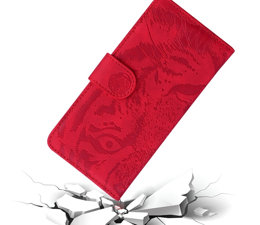 BoekCover Etui Hoes voor Samsung Galaxy A36 - A56  -  Rood   -  Tijger in Reliëf