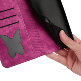 BookCover Hoes Etui voor Samsung Galaxy A56 - A36  -  Vlinders en Kat  - Roze  - Reliëf