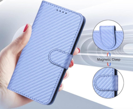 Carbon Boek Bescherm-Etui Hoes Mapje voor iPhone 17 Pro  - Paars - Lila