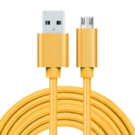 USB 2.0 - Micro USB Oplader en Data Kabel - 3  meter - Geel