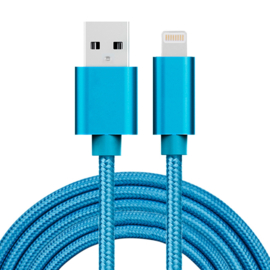 Luxe Metalen Lightning Oplader - Data USB Kabel voor iPhone - iPad  100cm   Blauw