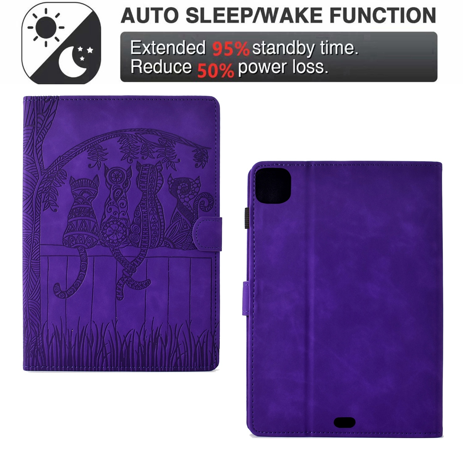 Bescherm-Etui Hoes Map voor Apple iPad Air 11"   - Cartoon Cats - Paars