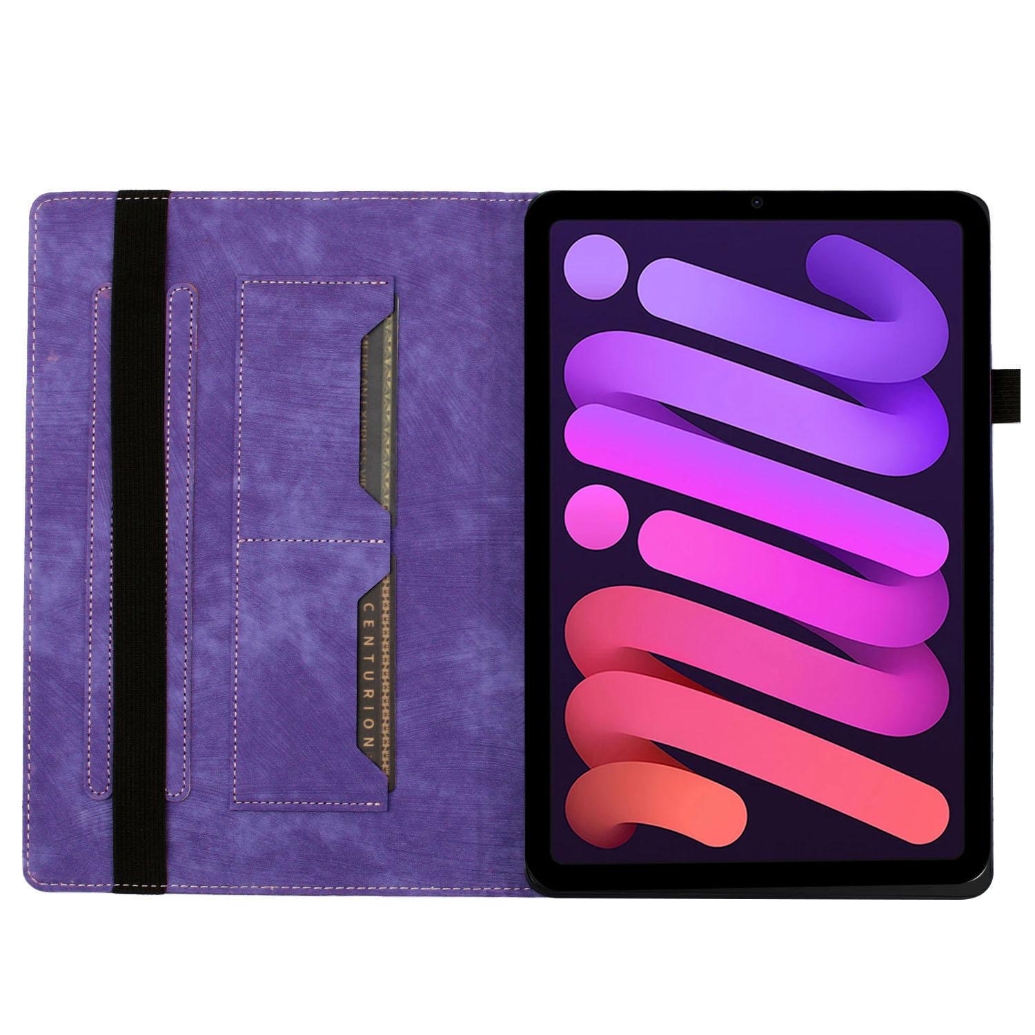 Bescherm-Etui Hoes Map voor  Apple iPad Mini 6 - Mini 7 - Kat en Vlinders  -  Paars