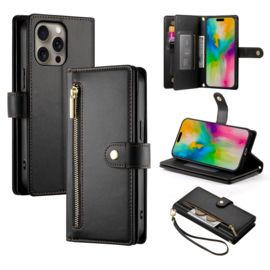 Luxe Portemonnee - Etui  Hoes Tas voor iPhone 16 PRO MAX - Met Schouder - Draagkoord -  Zwart
