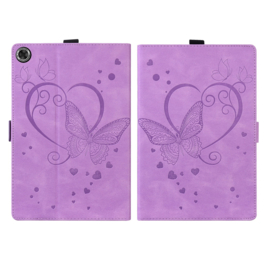 Luxe Bescherm-Etui Hoes Map voor Samsung Galaxy Tab A9 Plus  -  11"  -    Hart en Vlinder  - Paars