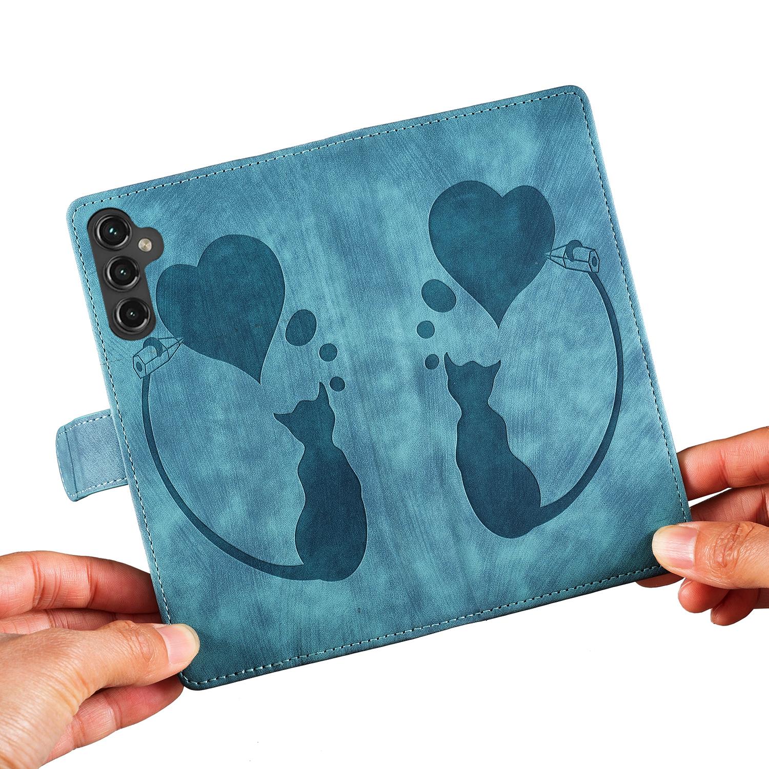 BoekCover Hoes Etui voor Samsung Galaxy A56 - A36  -  Kat en Hart  - Groen-Blauw  - Reliëf