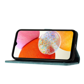 BookCover Etui Hoes voor Samsung Galaxy A15  -  Groen   - Vlinders en Kat -  Reliëf