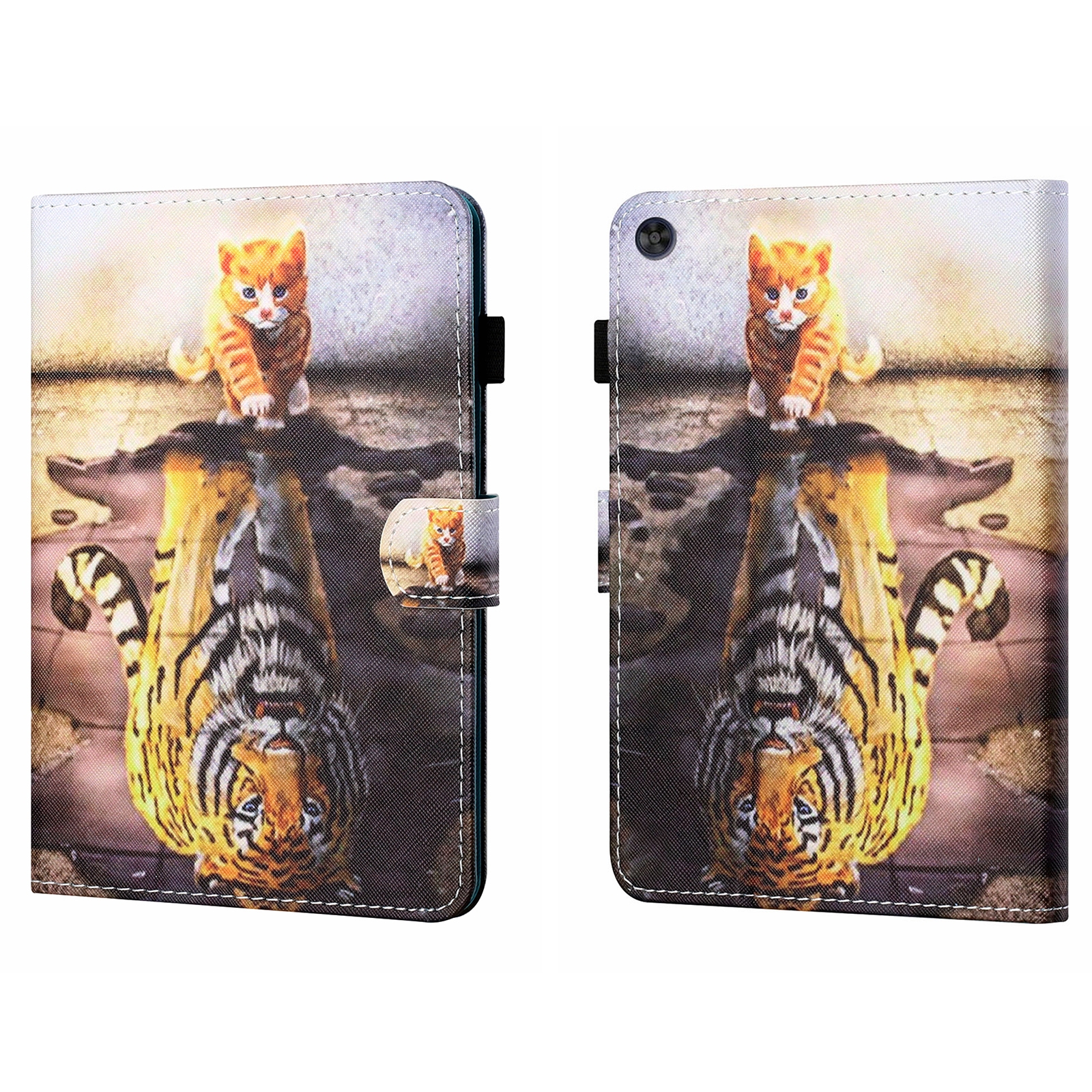 Bescherm-Etui Hoes Map voor Samsung Galaxy Tab A9 Plus - 11 -  Kitten-Tijger - Schilderij-stijl