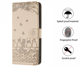 BookCover Hoes Etui voor Samsung Galaxy A56 - A36  -  Beige  - Katten op Muurtje - Reliëf