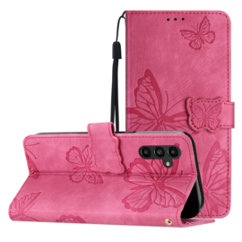 BoekCover Hoes Etui voor Samsung Galaxy A17 - A27 - A26 -  Roze  -  Vlinders -  Reliëf