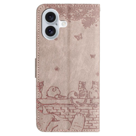 BookCover Hoes Etui voor Apple iPhone 17  Grijs  - Katten op muurtje - Reliëf