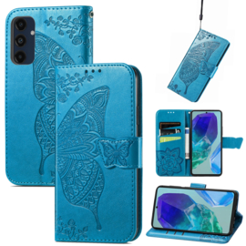 PU BookCover Hoes Etui voor Samsung Galaxy A16 - A26    Vlinders   Turquoise