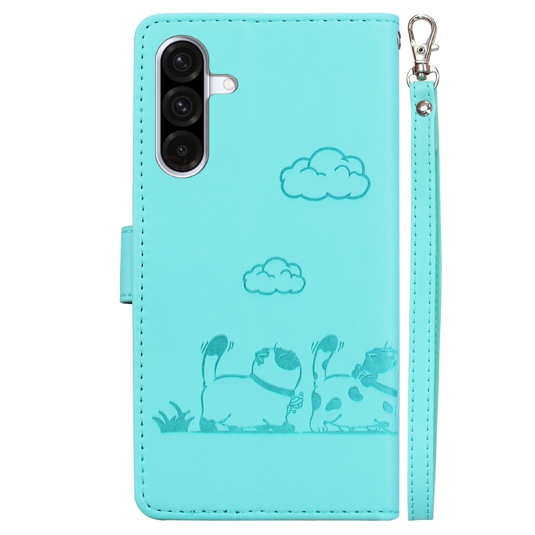 BookCover Hoes Etui voor Samsung Galaxy A16  -  A26   -  Turquoise  -  Cartoon Cats  - Reliëf
