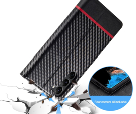 Luxe BookCover Hoes Etui voor Samsung Galaxy S24 - S25  Zwart Rood Carbon - V2