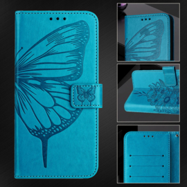 PU BookCover Hoes Etui voor iPhone 16  -  Turquoise -   Vlinder - Bloem Motief