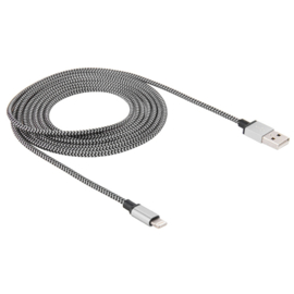 Luxe Metalen Lightning Oplader - Data USB Kabel voor iPhone - iPad  200cm. Zilver/Zwart